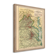 Load image into Gallery viewer, Digitally Restored and Enhanced 1912 Virginia Map Poster - Framed Vintage Virginia State Map - Old Virginia Wall Art - Map of Virginia Poster Showing Location of Battles in Civil War