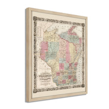 Load image into Gallery viewer, Digitally Restored and Enhanced 1851 Wisconsin State Map - Framed Vintage Wisconsin Map - Old Map of Wisconsin Wall Art - Restored Township Map of the State of Wisconsin Wall Map