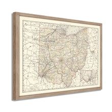 Cargar imagen en el visor de la galería, Digitally Restored and Enhanced 1894 Ohio Map Poster - Framed Vintage Ohio State Wall Art - History Map of Ohio State Poster Print