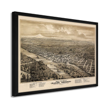 Cargar imagen en el visor de la galería, Digitally Restored and Enhanced 1876 Salem Oregon Map - Framed Vintage Oregon Poster Wall Art - Old State of Oregon Map - Bird's Eye View of Salem Oregon From The West Looking East