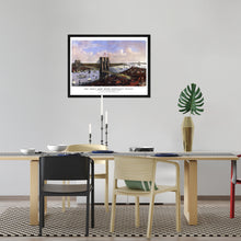 Cargar imagen en el visor de la galería, Digitally Restored and Enhanced 1885 Brooklyn Bridge Map - Framed Vintage New York Brooklyn Bridge Map - Bird's Eye View of Great East River Suspension Bridge New York City Wall Art Poster