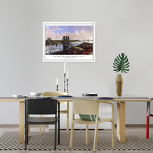 Cargar imagen en el visor de la galería, Digitally Restored and Enhanced 1885 Brooklyn Bridge Map - Framed Vintage New York Brooklyn Bridge Map - Bird's Eye View of Great East River Suspension Bridge New York City Wall Art Poster