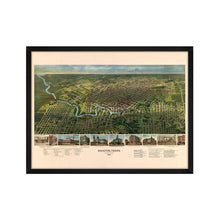 Load image into Gallery viewer, Digitally Restored and Enhanced 1891 Houston Map - Framed Vintage Houston Poster - Old Houston Wall Art - History Map of Houston TX -Historic Bird's Eye View of Houston Texas Map