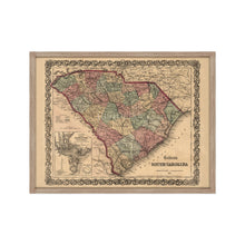 Cargar imagen en el visor de la galería, Digitally Restored and Enhanced 1865 South Carolina Map - Framed Vintage South Carolina Map - Old South Carolina State Map - Restored Map of SC - Colton's South Carolina Map Wall Art Poster