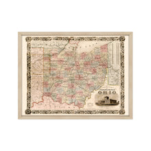 Load image into Gallery viewer, Digitally Restored and Enhanced 1851 Ohio Map Poster - Framed Vintage Map of Ohio Wall Art - Old Map of Ohio Poster - Historic Colton's Township Map of the State of Ohio Wall Map