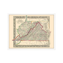 Cargar imagen en el visor de la galería, Digitally Restored and Enhanced 1863 Virginia & West Virginia Map - Framed Vintage Virginia Wall Map - Old West Virginia Wall Art