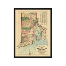 Load image into Gallery viewer, Digitally Restored and Enhanced 1880 Rhode Island State Map - Framed Vintage Rhode Island Poster - Old Rhode Island Wall Art - Historic  Map of Rhode Island & Providence Plantations