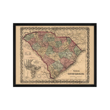 Cargar imagen en el visor de la galería, Digitally Restored and Enhanced 1865 South Carolina Map - Framed Vintage South Carolina Map - Old South Carolina State Map - Restored Map of SC - Colton's South Carolina Map Wall Art Poster