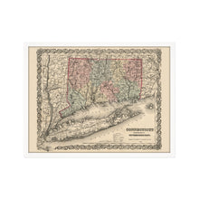 Load image into Gallery viewer, Digitally Restored and Enhanced 1859 Connecticut Map Art - Framed Vintage Wall Map of Connecticut Poster - Old Connecticut Wall Art - Restored Connecticut State Map Print