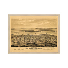 Load image into Gallery viewer, Digitally Restored and Enhanced 1876 San Diego Map Poster - Framed Vintage San Diego Map History - Old California Map Poster - San Diego Wall Art - Bird's Eye View of San Diego CA
