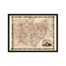 Load image into Gallery viewer, Digitally Restored and Enhanced 1851 Ohio Map Poster - Framed Vintage Map of Ohio Wall Art - Old Map of Ohio Poster - Historic Colton's Township Map of the State of Ohio Wall Map