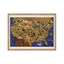 Load image into Gallery viewer, Digitally Restored and Enhanced 1946 United States Map Poster - Framed Vintage Map of the United States Wall Art - Historic USA Map Poster - Restored Map of USA & Its Folklore