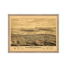 Load image into Gallery viewer, Digitally Restored and Enhanced 1876 San Diego Map Poster - Framed Vintage San Diego Map History - Old California Map Poster - San Diego Wall Art - Bird's Eye View of San Diego CA