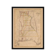 Load image into Gallery viewer, Digitally Restored and Enhanced 1819 Alabama Map - Framed Vintage Alabama Map - History Map of Alabama Poster - Old Alabama Wall Art