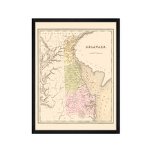 Cargar imagen en el visor de la galería, Digitally Restored and Enhanced 1838 Delaware State Map - Framed Vintage Delaware Wall Art - Old Dover Delaware Map - History Map of Delaware Poster Showing Minor Civil Division