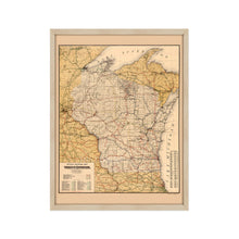 Cargar imagen en el visor de la galería, Digitally Restored and Enhanced 1900 Wisconsin Map Poster - Framed Vintage Wisconsin Wall Art - Old Railroad Map of Wisconsin Poster