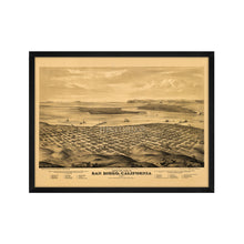 Load image into Gallery viewer, Digitally Restored and Enhanced 1876 San Diego Map Poster - Framed Vintage San Diego Map History - Old California Map Poster - San Diego Wall Art - Bird's Eye View of San Diego CA