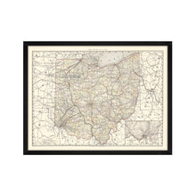Cargar imagen en el visor de la galería, Digitally Restored and Enhanced 1894 Ohio Map Poster - Framed Vintage Ohio State Wall Art - History Map of Ohio State Poster Print