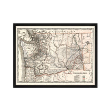Load image into Gallery viewer, Digitally Restored and Enhanced 1888 Washington State Map Poster - Framed Vintage Washington Map - Old WA State Map - Restored Township & Railroad Map of Washington State Poster