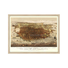 Load image into Gallery viewer, Digitally Restored and Enhanced 1878 San Francisco City Map Poster - Framed Vintage San Francisco Wall Art - Map of San Francisco Poster - Bird's Eye View of San Francisco Map Print