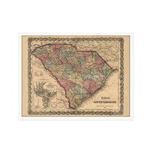 Cargar imagen en el visor de la galería, Digitally Restored and Enhanced 1865 South Carolina Map - Framed Vintage South Carolina Map - Old South Carolina State Map - Restored Map of SC - Colton's South Carolina Map Wall Art Poster