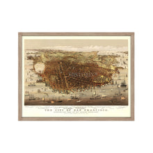 Load image into Gallery viewer, Digitally Restored and Enhanced 1878 San Francisco City Map Poster - Framed Vintage San Francisco Wall Art - Map of San Francisco Poster - Bird's Eye View of San Francisco Map Print