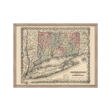 Load image into Gallery viewer, Digitally Restored and Enhanced 1859 Connecticut Map Art - Framed Vintage Wall Map of Connecticut Poster - Old Connecticut Wall Art - Restored Connecticut State Map Print