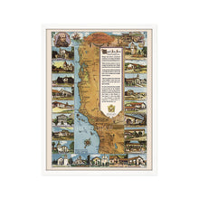 Load image into Gallery viewer, Digitally Restored and Enhanced 1949 California Map Poster - Framed Vintage Map of California Missions - Historic California Wall Art - Restored California Missions Map Print