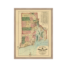 Load image into Gallery viewer, Digitally Restored and Enhanced 1880 Rhode Island State Map - Framed Vintage Rhode Island Poster - Old Rhode Island Wall Art - Historic  Map of Rhode Island & Providence Plantations
