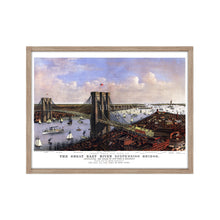 Cargar imagen en el visor de la galería, Digitally Restored and Enhanced 1885 Brooklyn Bridge Map - Framed Vintage New York Brooklyn Bridge Map - Bird's Eye View of Great East River Suspension Bridge New York City Wall Art Poster
