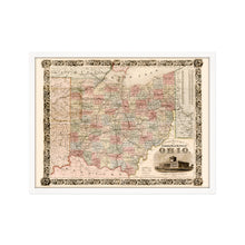 Load image into Gallery viewer, Digitally Restored and Enhanced 1851 Ohio Map Poster - Framed Vintage Map of Ohio Wall Art - Old Map of Ohio Poster - Historic Colton's Township Map of the State of Ohio Wall Map
