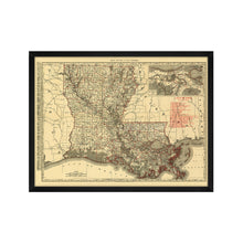 Cargar imagen en el visor de la galería, Digitally Restored and Enhanced 1896 Louisiana State Map - Framed Vintage Louisiana Map Poster - Old Louisiana Wall Art - Restored Louisiana State Map Poster Showing Cities & Towns