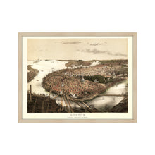 Cargar imagen en el visor de la galería, Digitally Restored and Enhanced 1877 Boston Map Poster - Framed Vintage Boston Poster - Old Map of Boston Wall Art - Bird's Eye View of Boston Massachusetts Map From The North