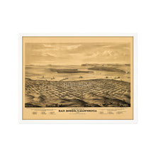 Load image into Gallery viewer, Digitally Restored and Enhanced 1876 San Diego Map Poster - Framed Vintage San Diego Map History - Old California Map Poster - San Diego Wall Art - Bird's Eye View of San Diego CA