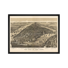 Load image into Gallery viewer, Digitally Restored and Enhanced 1886 New York City Poster Map - Framed Vintage Map of New York City Wall Art - Restored New York Map - Old Bird's Eye View of New York Poster
