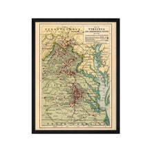 Load image into Gallery viewer, Digitally Restored and Enhanced 1912 Virginia Map Poster - Framed Vintage Virginia State Map - Old Virginia Wall Art - Map of Virginia Poster Showing Location of Battles in Civil War