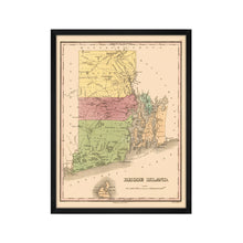 Cargar imagen en el visor de la galería, Digitally Restored and Enhanced 1829 Rhode Island State Map - Framed Vintage Rhode Island Poster - Old Rhode Island Wall Art - Historic RI Map - Restored Map of Rhode Island Print