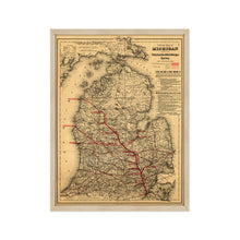 Cargar imagen en el visor de la galería, Digitally Restored and Enhanced 1886 Michigan Map Poster - Framed Vintage Map of Michigan Wall Art - Old State of Michigan Map Print - Vintage Michigan Map Showing Toledo & Ann Arbor