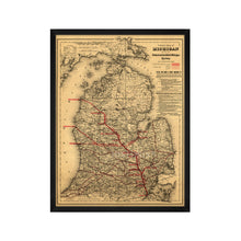 Cargar imagen en el visor de la galería, Digitally Restored and Enhanced 1886 Michigan Map Poster - Framed Vintage Map of Michigan Wall Art - Old State of Michigan Map Print - Vintage Michigan Map Showing Toledo & Ann Arbor