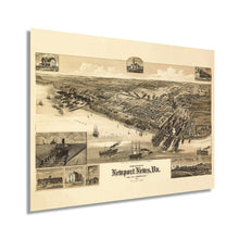 Load image into Gallery viewer, Digitally Restored and Enhanced 1891 Newport News Virginia Map - Old Newport News Wall Art - Newport News VA Map History - Vintage Virginia Map Poster