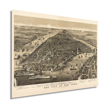 Load image into Gallery viewer, Digitally Restored and Enhanced 1886 Map of New York City Poster - NYC Vintage Map Wall Art - Panoramic Birds Eye View of New York City Map Art - New York City Map Print - NYC Vintage Poster