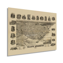 Load image into Gallery viewer, Digitally Restored and Enhanced 1893 Tacoma Washington Map Poster - Vintage Map of Puget Sound - Old Washington State Map Poster - Historic Pierce County Map - Bird's Eye View of Tacoma Wall Art