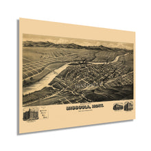Cargar imagen en el visor de la galería, Digitally Restored and Enhanced 1891 Missoula Montana Map Poster - History Map of Missoula Wall Art - Old Bird's Eye View Map of Missoula City Map