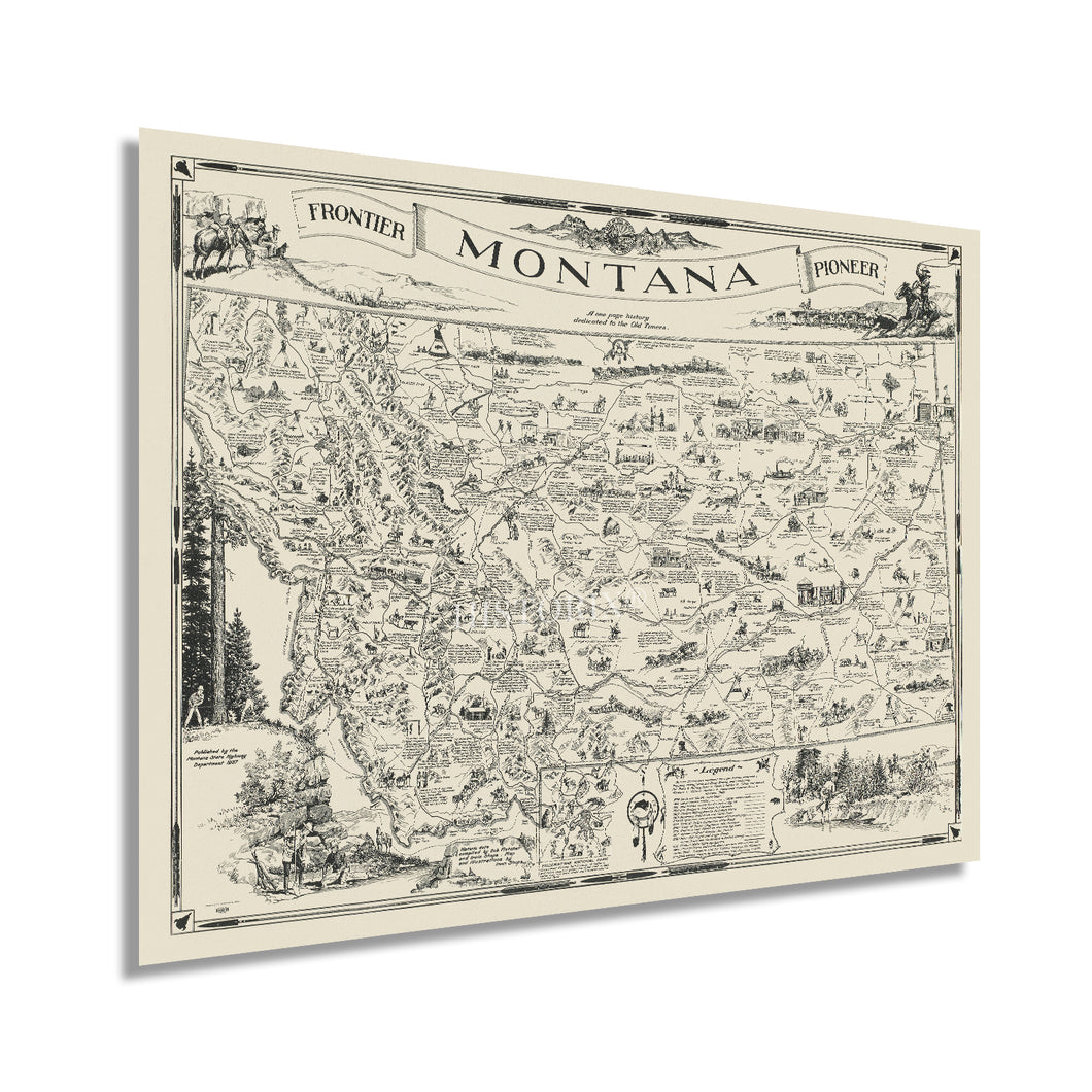Digitally Restored and Enhanced 1937 Map of Montana - Vintage Montana Poster - Old Billings Montana Map Poster - Historic Helena Montana Wall Art - A One Page History Map of Montana
