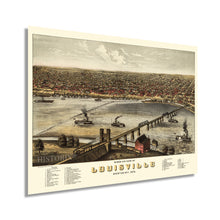 Load image into Gallery viewer, Digitally Restored and Enhanced 1876 Louisville Kentucky Map - Vintage Louisville Wall Art - Old Louisville KY Map - Historic Louisville Poster - Bird's Eye View Map of Louisville KY