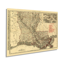 Load image into Gallery viewer, Digitally Restored and Enhanced 1896 Map of Louisiana - Vintage Map of Louisiana Wall Art - Old Louisiana Wall Map Indexed Showing Cities Towns and Railroads - Louisiana Wall Decor