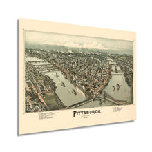 Load image into Gallery viewer, Digitally Restored and Enhanced 1902 Pittsburgh Pennsylvania Map Poster - Vintage Pittsburgh Map Art - Panoramic Bird&#39;s Eye View of Pittsburgh Wall Art - Map of Pittsburgh City PA Wall Decor
