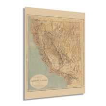 Cargar imagen en el visor de la galería, Digitally Restored and Enhanced 1874 California Nevada Map Poster - Vintage California Map Poster - Old Nevada Wall Art - California Wall Map History