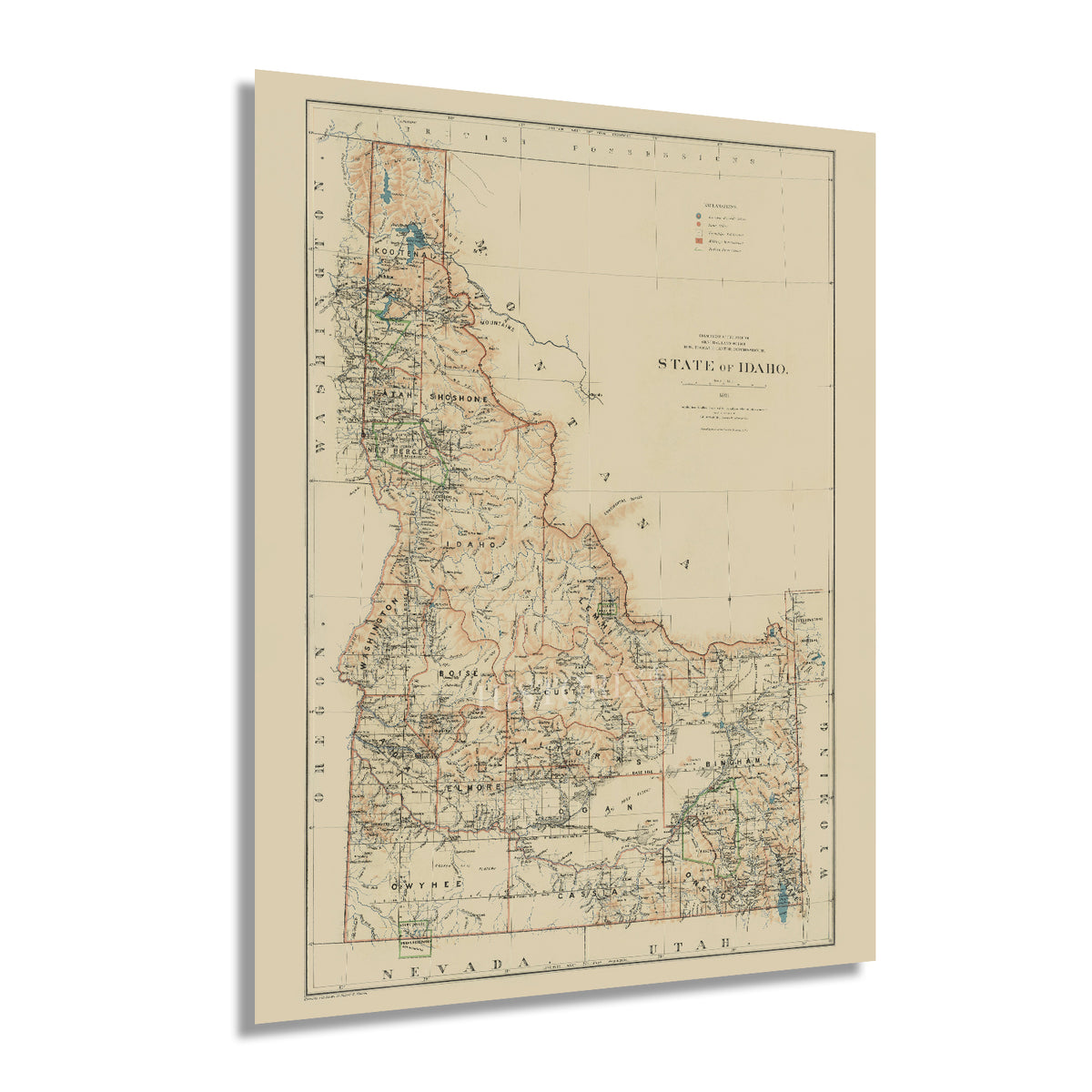 1888 Tiny Idaho State Map Miniature Size Map of Idaho Wall Decor  Anniversary Gift for Birthday Wedding 657 -  Canada