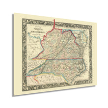 Load image into Gallery viewer, Digitally Restored and Enhanced 1860 County Map of Virginia and North Carolina - Virginia County Map Poster - Old Wall Map of North Carolina County